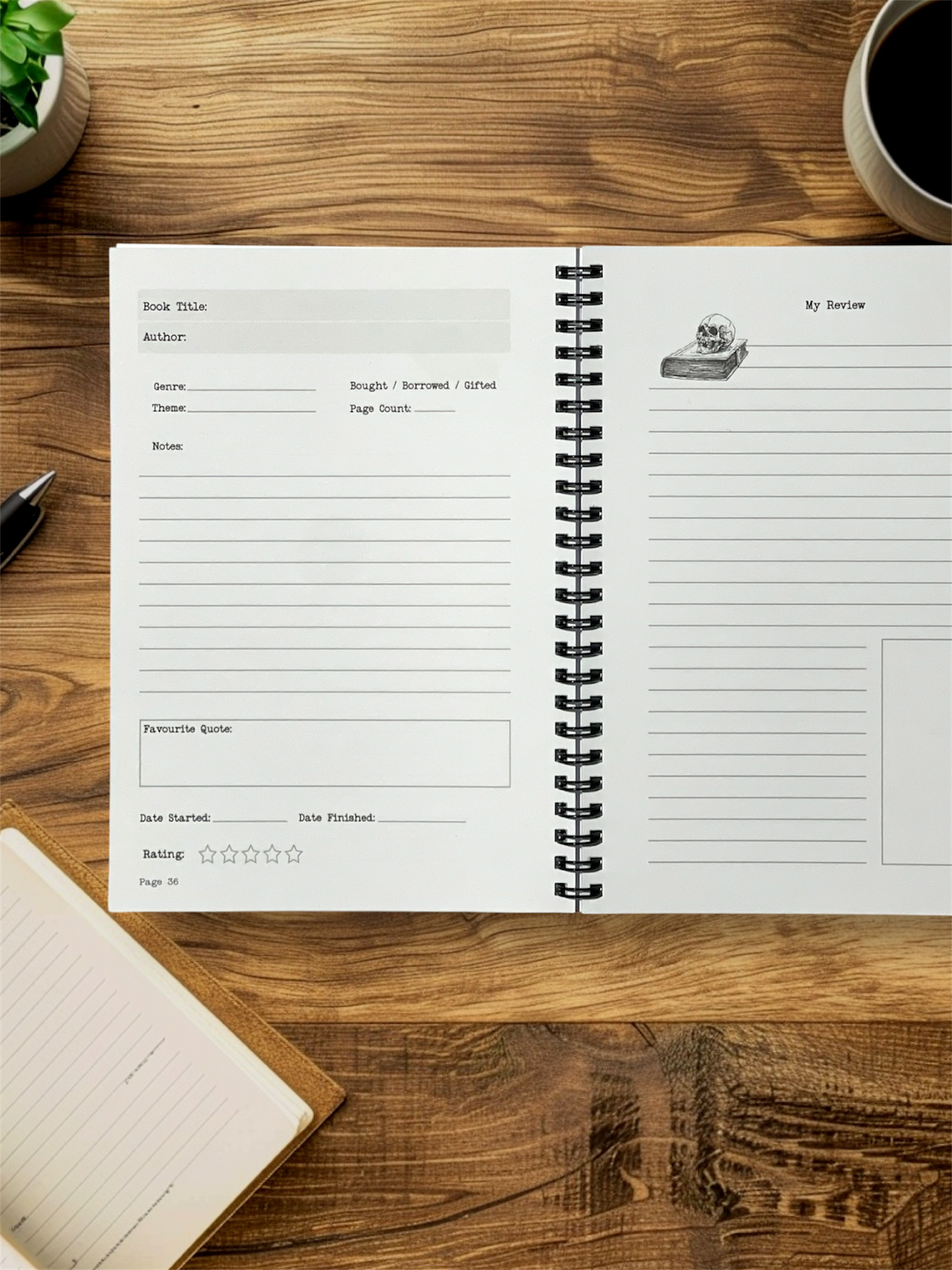 A5 Skull Reading Journal - Wirobound for book reviews and reading tracker