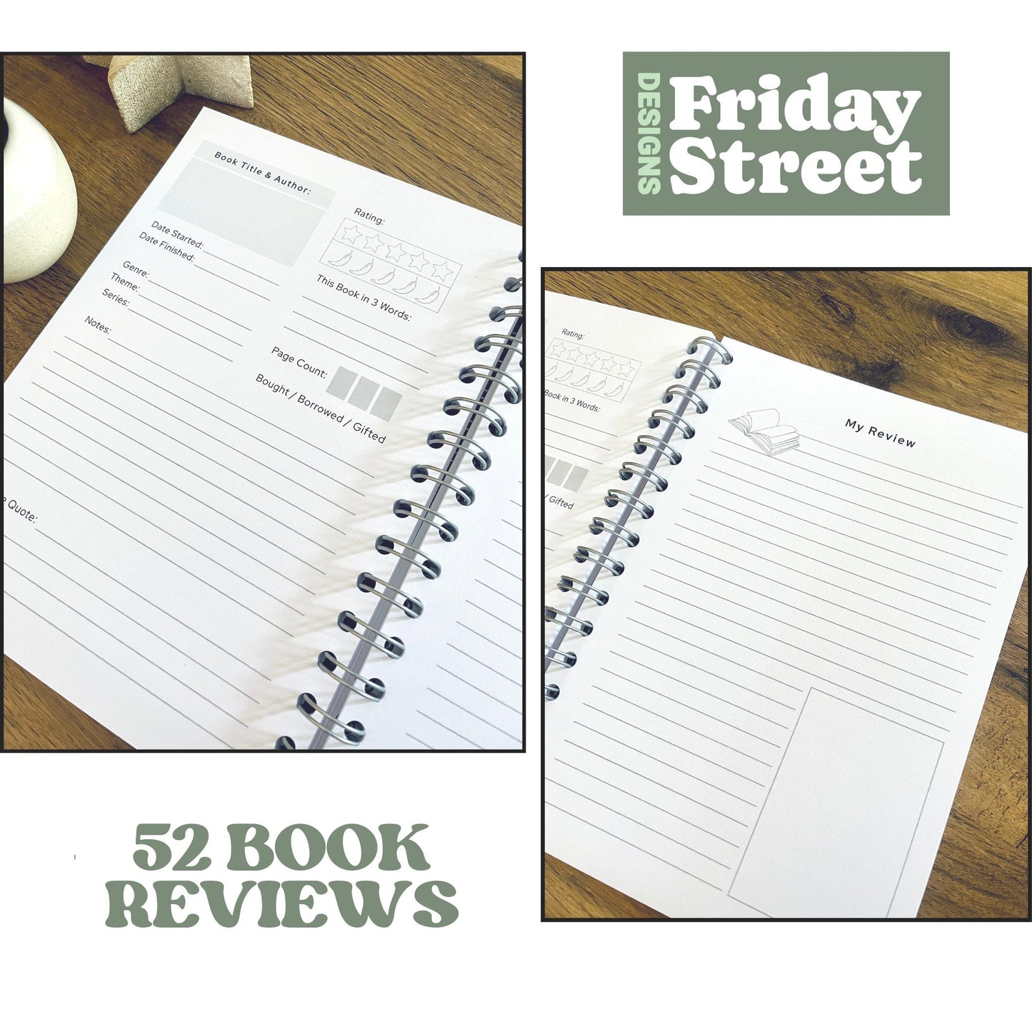 Reading Journal - Double or Singe Page Review Options
