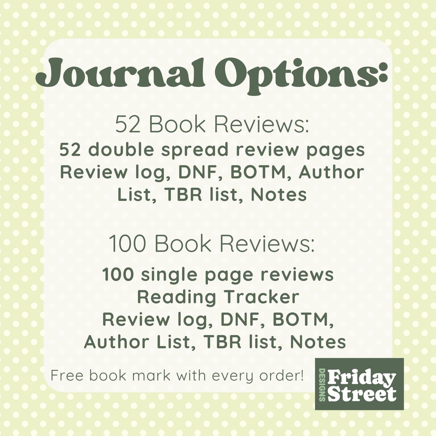 Reading Journal - Double or Singe Page Review Options